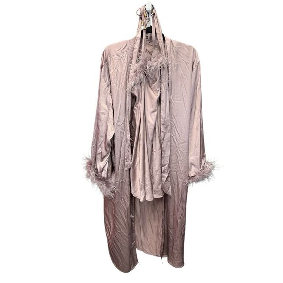 NASTY GAL SATIN Purple Feathers Robe and Slip sz 8 US - Picture 6 of 11